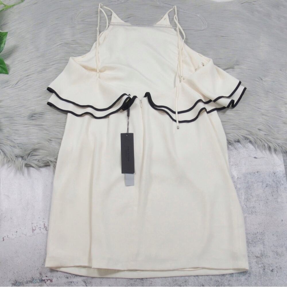 HALSTON Ruffled Crepe Halter Neck Mini Shift Dress Open Back Women’s Size 14 - Picture 6 of 10